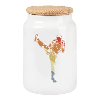 Vintage Kickboxing Girl - Cookie Jar with Wooden Lid - white - Front