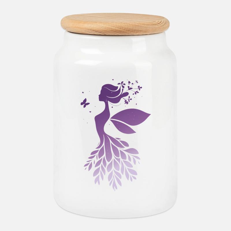 Conte de fées Silhouette de fée Violet Nature Design - Boîte à biscuits avec couvercle en bois - blanc