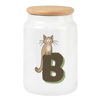 Lettre B du chat - Boîte à biscuits avec couvercle en bois - blanc - Devant