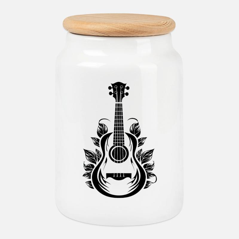 Lustige Ukulele - Keksdose mit Holzdeckel - Weiß