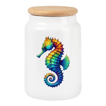 Hippocampe - Boîte à biscuits avec couvercle en bois - blanc - Devant