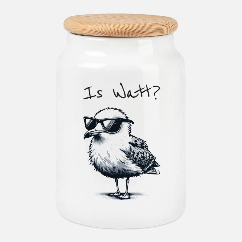 Is Watt Coole Möwe Urlaub Nordsee - Keksdose mit Holzdeckel - Weiß