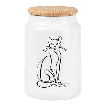 Katze Line-Art - Keksdose mit Holzdeckel - Weiß - Vorne