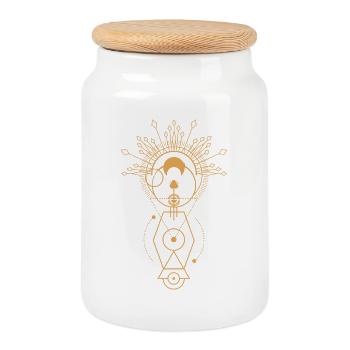 Golden Sacred Geometry Mandala - Cookie Jar with Wooden Lid - white - Front