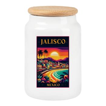 Jalisco Mexico sunset design - Cookie Jar with Wooden Lid - white - Front