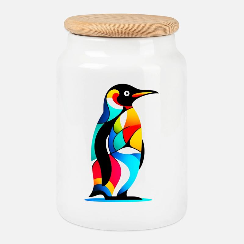 Pinguin - Keksdose mit Holzdeckel - Weiß