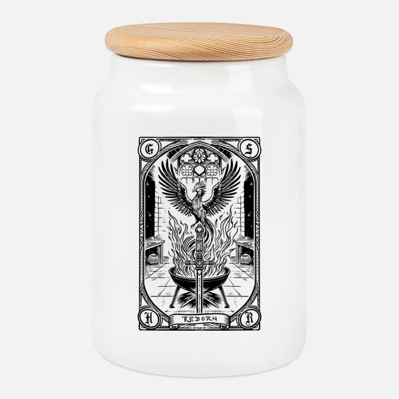 Die Wiedergeburt des Tarot-Phönix - Keksdose mit Holzdeckel - Weiß