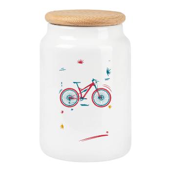 Conception dynamique de devis de vélo - Boîte à biscuits avec couvercle en bois - blanc - Devant