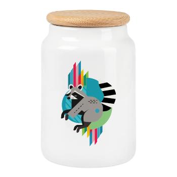 Raccoon – Modern and colorful color palette - Cookie Jar with Wooden Lid - white - Front