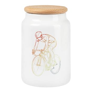 Vintage Fahrradfahrer Line Art - Keksdose mit Holzdeckel - Weiß - Vorne