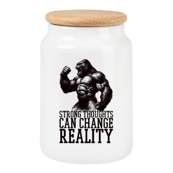 Pensées fortes Gorille Cadeau de motivation - Boîte à biscuits avec couvercle en bois - blanc - Devant