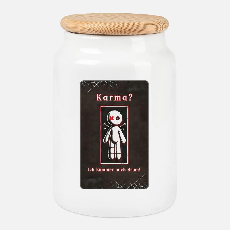 „Karma? Ich kümmere mich darum!“ - Keksdose mit Holzdeckel - Weiß