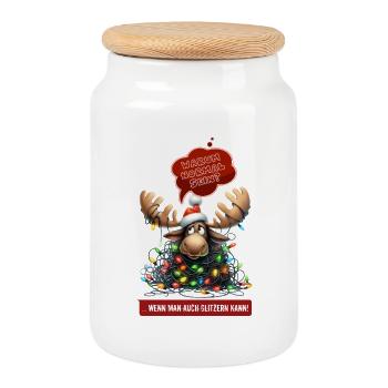 FUNNY MOOSE | Christmas Sweater | ugly sweater - Cookie Jar with Wooden Lid - white - Front