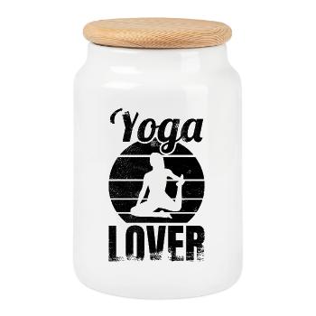 Amateur de yoga - Boîte à biscuits avec couvercle en bois - blanc - Devant