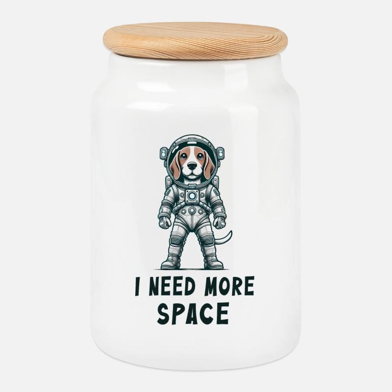 Beagle Astronaut - Keksdose mit Holzdeckel - Weiß