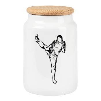 Female kickboxer - Cookie Jar with Wooden Lid - white - Front