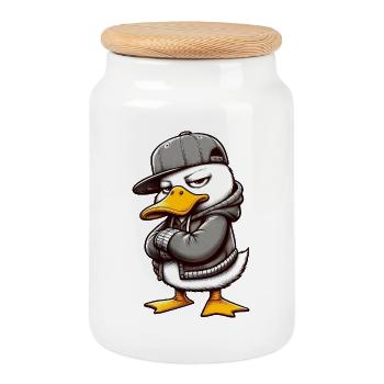 canard hiphop - Boîte à biscuits avec couvercle en bois - blanc - Devant