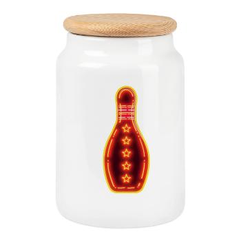 Bowling rétro - Boîte à biscuits avec couvercle en bois - blanc - Devant