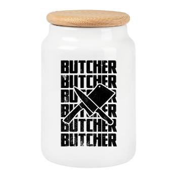 Butcher - Cookie Jar with Wooden Lid - white - Front