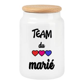 HEIRATEN. ZUKÜNFTIGER BRÄUTIGAM. Junggesellinnenabschied. MANNSCHAFT. TEAM MARIE - Keksdose mit Holzdeckel - Weiß - Vorne