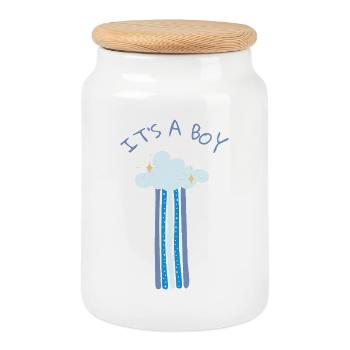 It's a Boy - Blue Rainbow with Cloud - Cookie Jar with Wooden Lid - white - Front