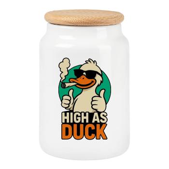 High As Duck Shirt – Lustige Kiffer Ente - Keksdose mit Holzdeckel - Weiß - Vorne