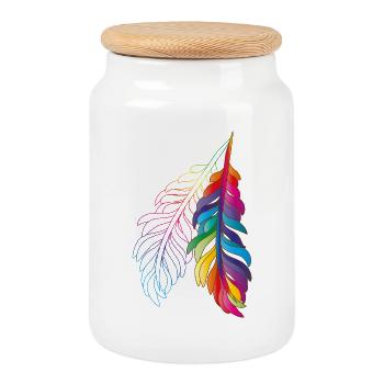 Rainbow feathers – colourful boho design - Cookie Jar with Wooden Lid - white - Front