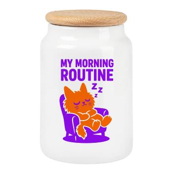 Morning Routine Cat #1 - Keksdose mit Holzdeckel - Weiß - Vorne