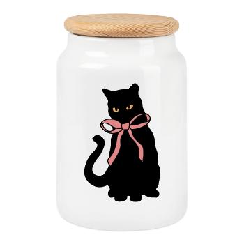 Silhouette de chats avec décoration de ruban - Boîte à biscuits avec couvercle en bois - blanc - Devant
