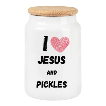 Pickles and Jesus Religious - Cookie Jar with Wooden Lid - white - Front