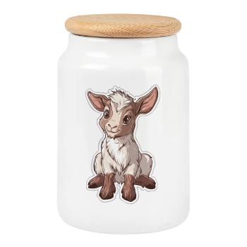 Goat - Cookie Jar with Wooden Lid - white - Front