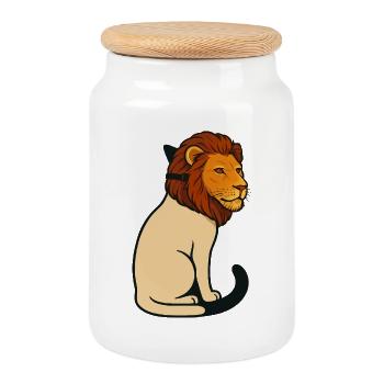 Chat portant un masque de lion - Boîte à biscuits avec couvercle en bois - blanc - Devant