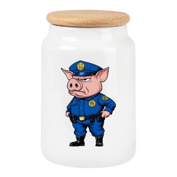 Cochons policiers - Boîte à biscuits avec couvercle en bois - blanc - Devant