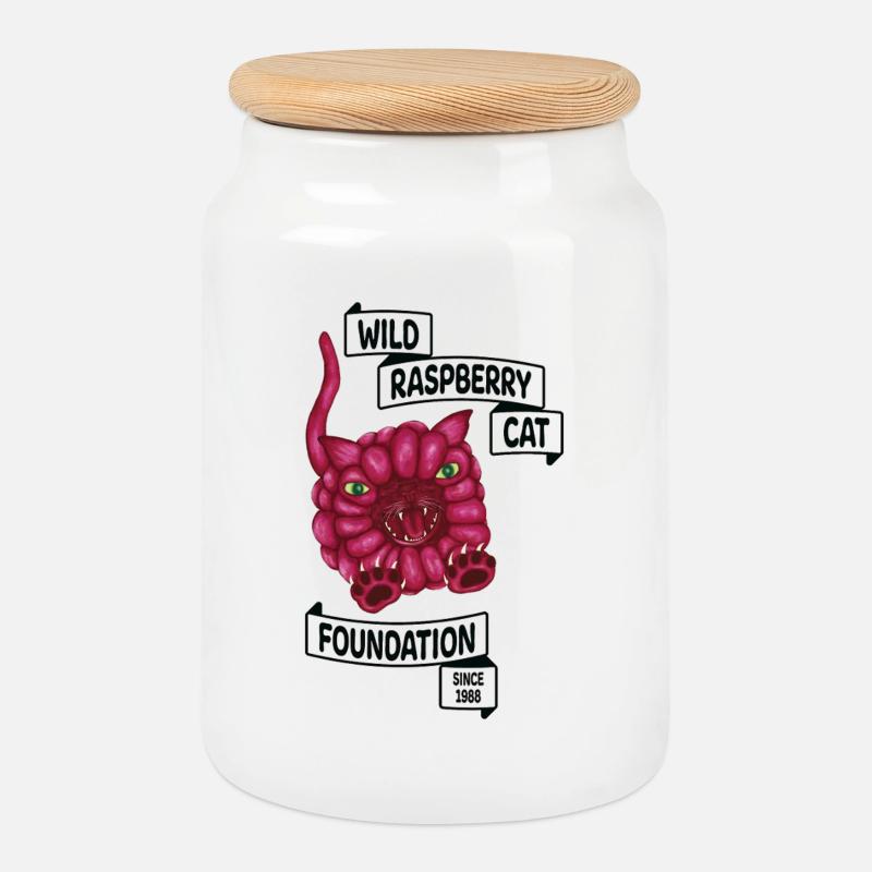Raspberry the cat - Cookie Jar with Wooden Lid - white