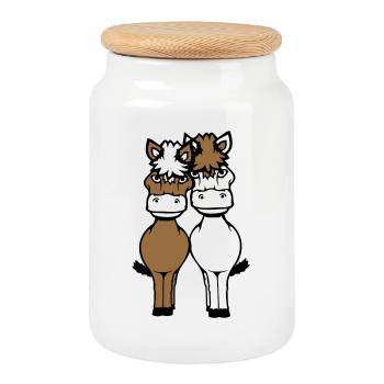 2 Horses Man Woman Lovers Friends Love Team - Cookie Jar with Wooden Lid - white - Front