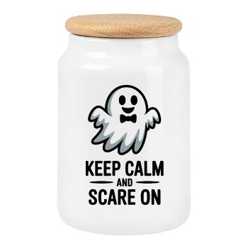 Keep Calm and Scare On - Cookie Jar with Wooden Lid - white - Front