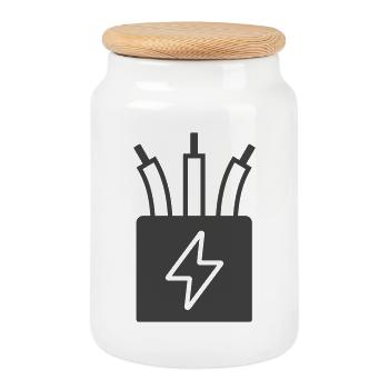 Câble électrique Alimentation Icône Logo - Boîte à biscuits avec couvercle en bois - blanc - Devant