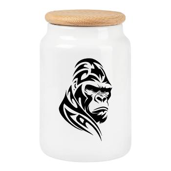 Gorille Silverback Tribal Tattoo - Boîte à biscuits avec couvercle en bois - blanc - Devant