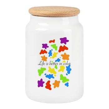colorful splashes of color - Cookie Jar with Wooden Lid - white - Front