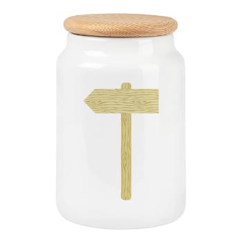 Rustic Wooden Signpost Illustration - Cookie Jar with Wooden Lid - white - Front