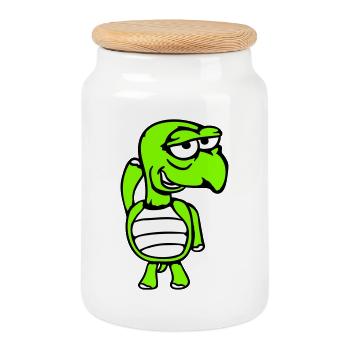turtle mischievous funny silly shame cheeky - Cookie Jar with Wooden Lid - white - Front