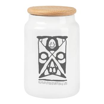 Abstraktes Tribal Maori Musterdruck - Keksdose mit Holzdeckel - Weiß - Vorne