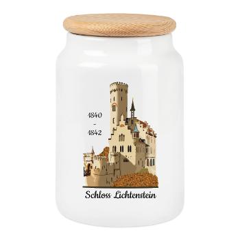 Lichtenstein Castle, hand-drawn. - Cookie Jar with Wooden Lid - white - Front
