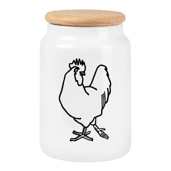 Rooster - Cookie Jar with Wooden Lid - white - Front