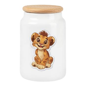 Lion - Boîte à biscuits avec couvercle en bois - blanc - Devant