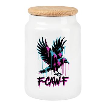 F-Caw-F Meme Krähe - Keksdose mit Holzdeckel - Weiß - Vorne