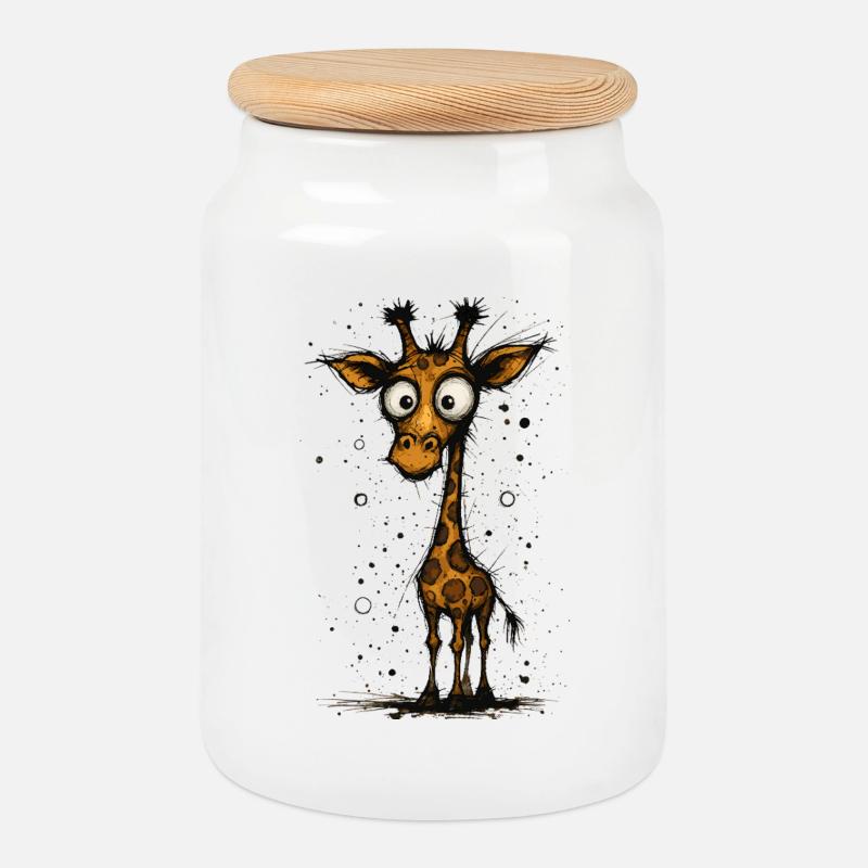 Funny giraffe with big eyes – comic splash - Cookie Jar with Wooden Lid - white