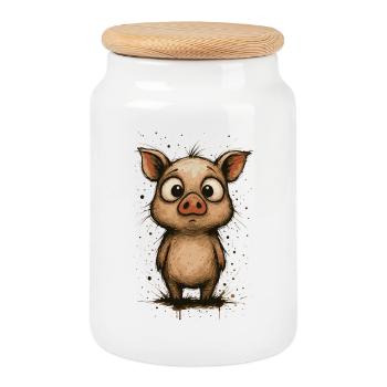 Porcelet drôle avec de grands yeux – splash - Boîte à biscuits avec couvercle en bois - blanc - Devant
