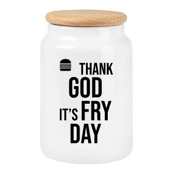Dieu merci, c’est le jour de la frite - Boîte à biscuits avec couvercle en bois - blanc - Devant