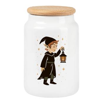 Elven lantern in the starlight - Cookie Jar with Wooden Lid - white - Front